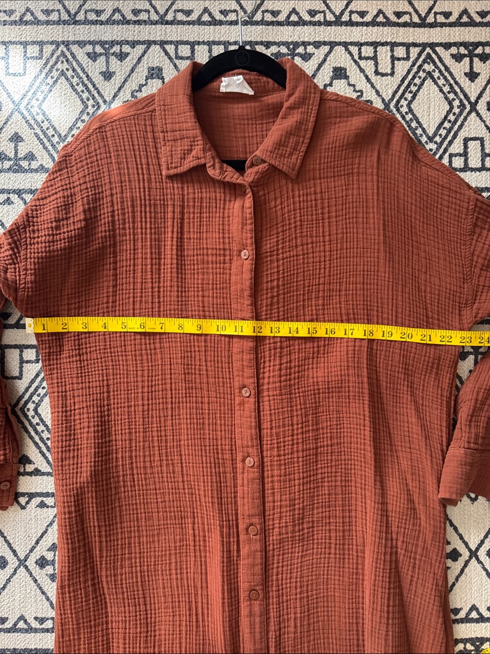 Lou & Grey Long Button-Front Maxi Cotton Gauze Dress in Rust L - Picture 9 of 11